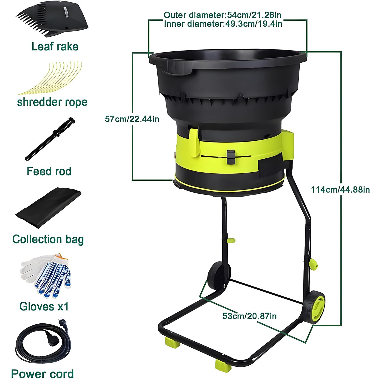 Trituradora de hojas eléctrica para jardín, trituradora de abono de 2500 W, trituradora de hojas de 8000 rpm para limpieza de jardines y compostaje
