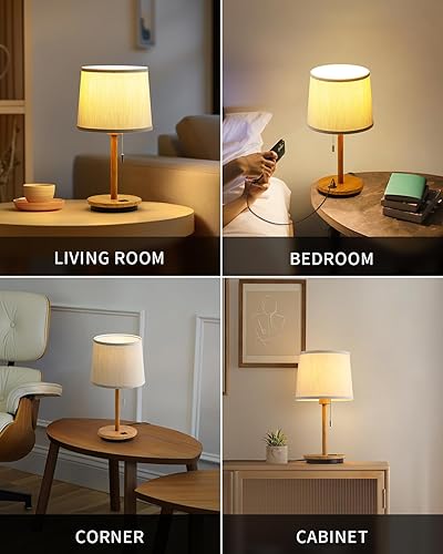 Miniatura 6 de VISDANFO Lámpara de mesa moderna para dormitorio, lámpara de escritorio con puerto USB, pantalla de tela, 3 niveles de brillo, lámparas de mesita de