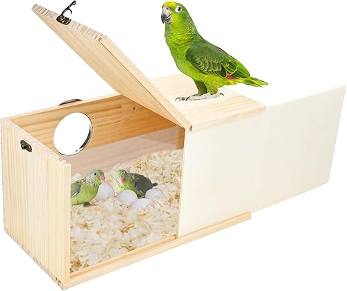 CooShou Caja anidadora de periquitos para cacatúas, pino natural, nido de pájaros, caja de cría de pájaros, caja de acrílico transparente para