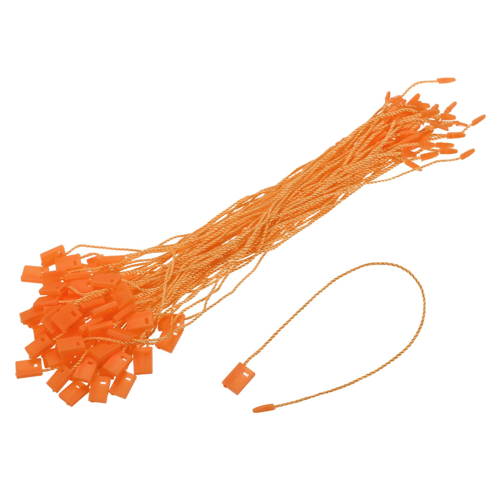 sourcing map 500Pcs Nylon Hang Tag String 6.7Inch Snap Lock Pins Loop Price Tag Fastener Plastic Tags Ties Tag Tags for Clothes String Tags Tags with String Orange