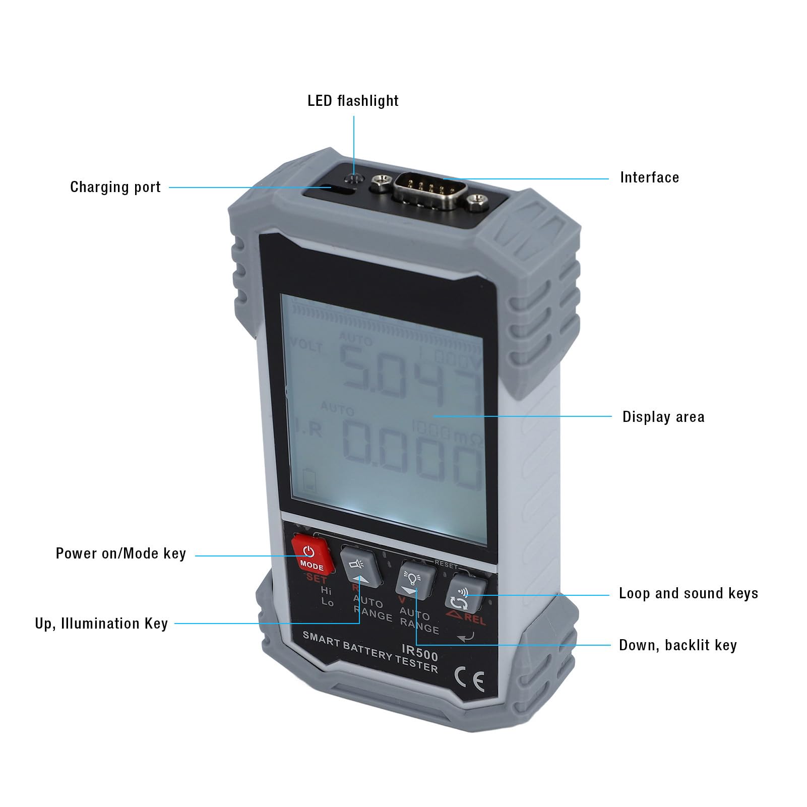 Comprobador de batería de coche con indicador TN de 32 pulgadas, DC0 V 120 V ± 0 mΩ 500 y comprobador interno para NICD