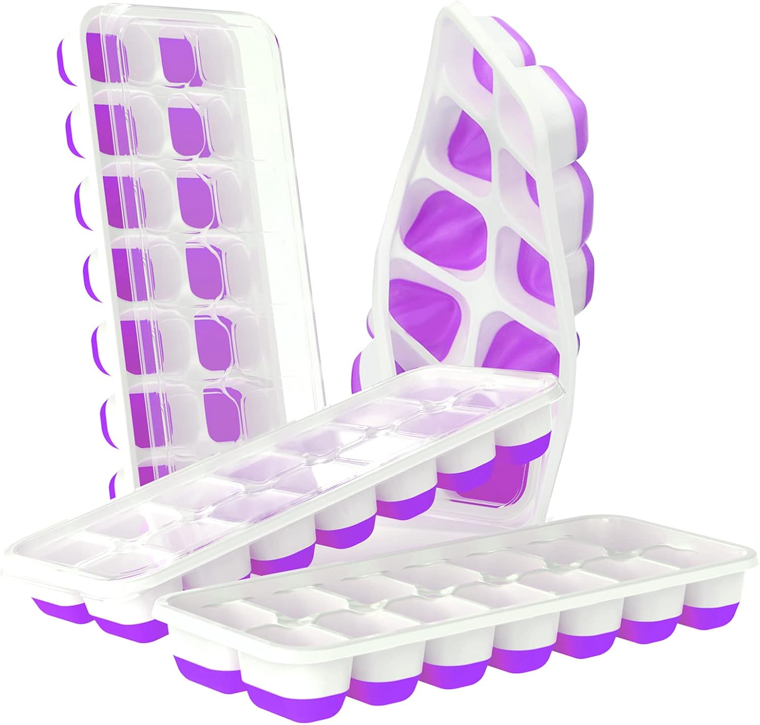 DOQAUS Ice Chocolate Trays 4 Pack, Easy-Release Silicone & Flexible 14-Ice Chocolate Trays with Spill-Resistant Removable Lid, LFGB Certified and BPA Free, for Cocktail, Freezer