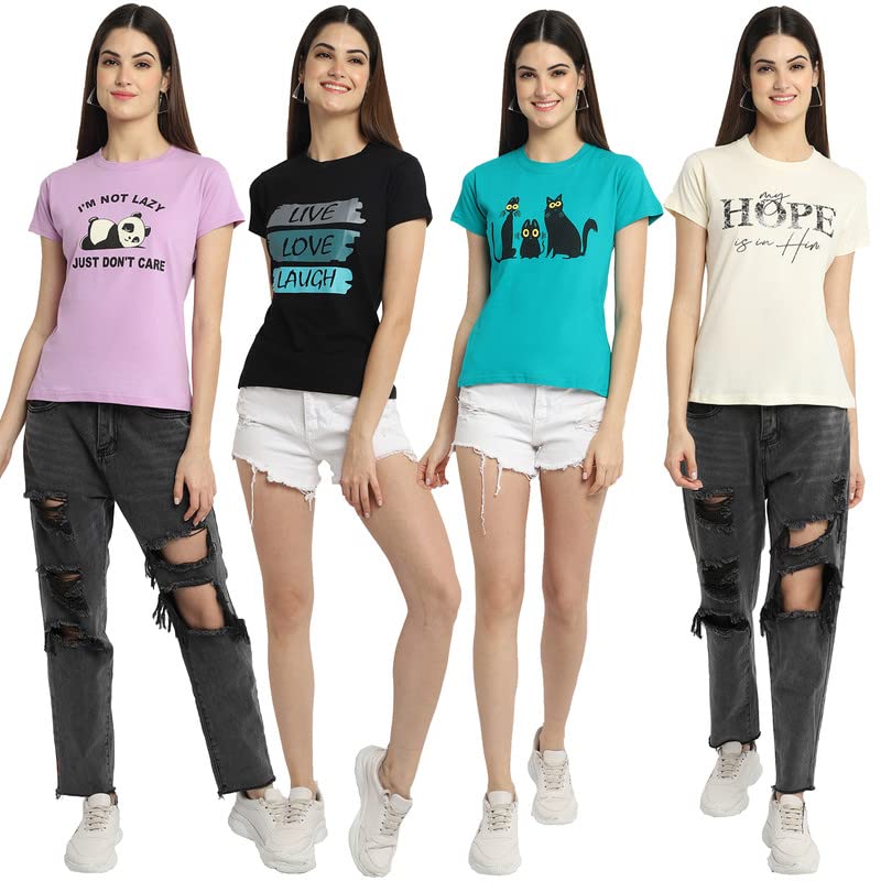 Image of Preneum Women's Cotton Regular Fit Graphic Stylish Printed Short Sleeves Casual T-Shirt |Trend & Styles