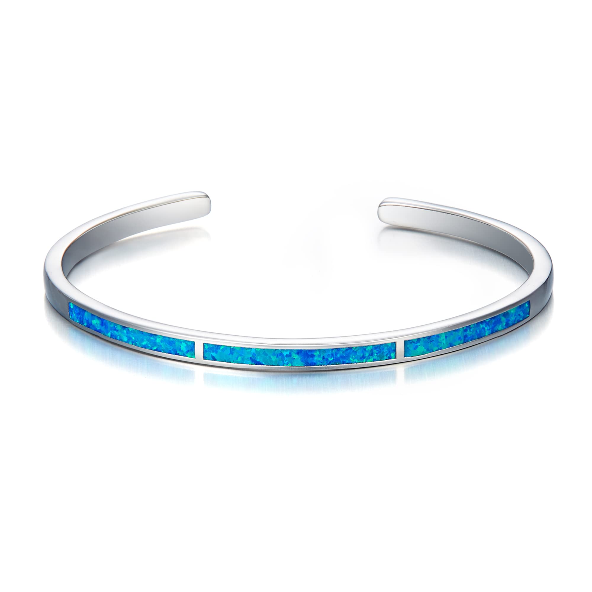 Bracciale Rigido EVER FAITH Con Opale Blu – Pietra Di Nascita – Gioiello Classico Per Donna