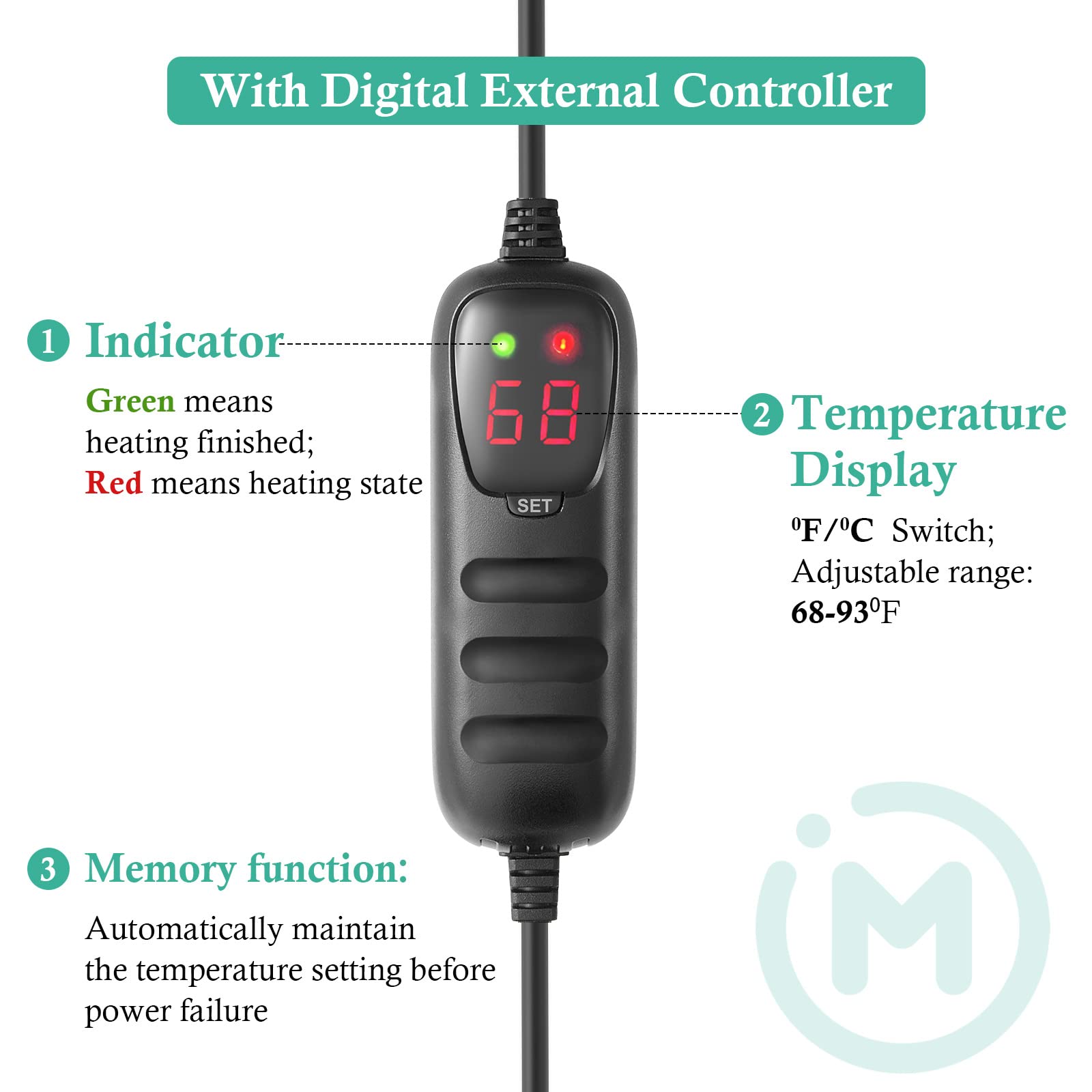 HITOP Sturdy Aquarium Heater with Controller, 200W 300W Digital Fish Tank Heater with Protective Cover (300W)