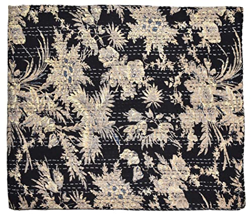 Handicrafts Plus Queen Size Quilt New Indian Cotton Gudari Bedding Bedcover Black Color Bedspread Handmade Coverlet