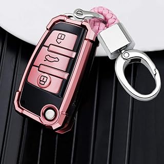 ontto - Funda protectora para llave con mando a distancia sin llave, para Audi TPU con llavero, color rojo
