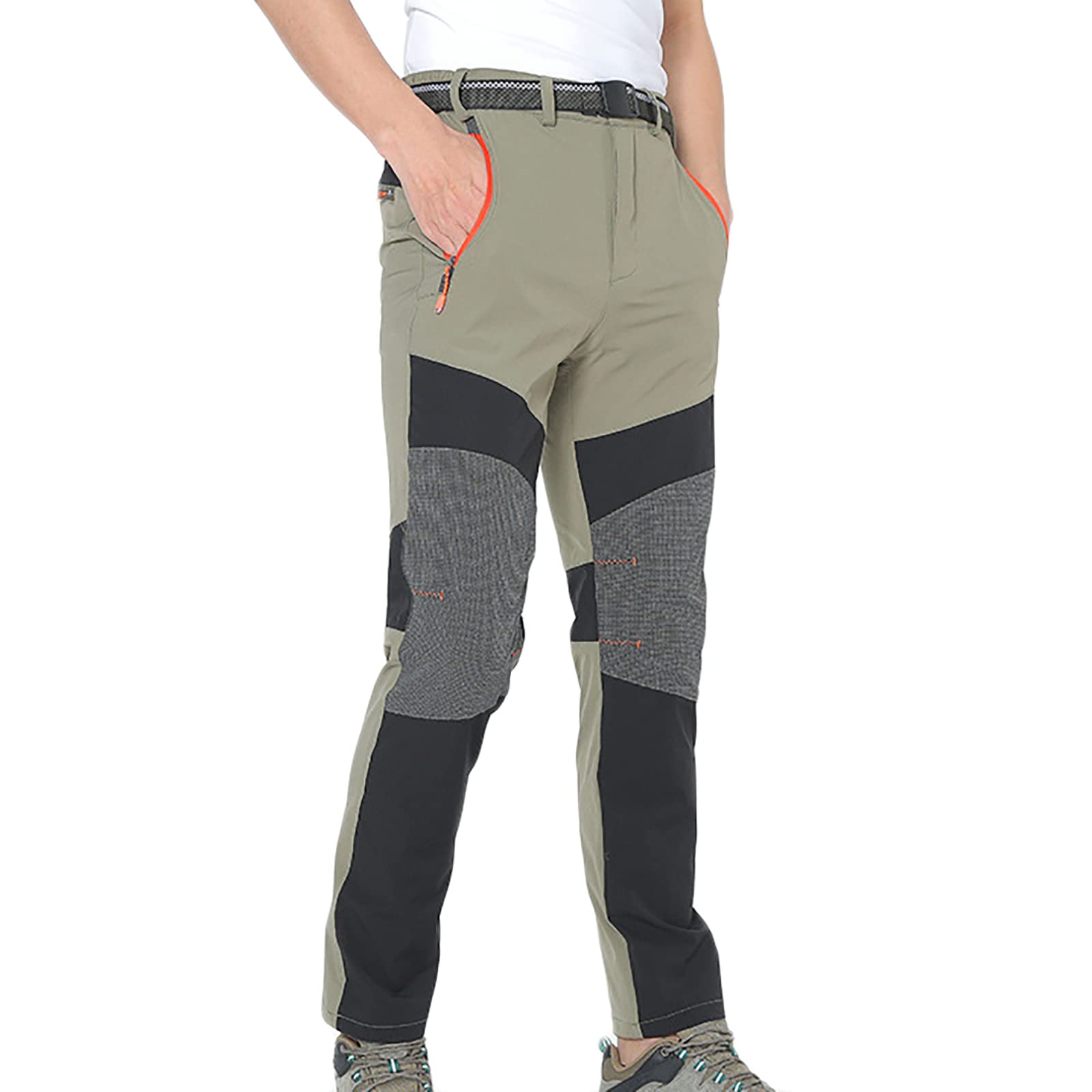 Pantaloni Trekking Uomo Softshell Pantaloni Lavoro Estivi Zip off Impermeabili Pantaloni Montagna Traspirante Asciugatura Rapida(Size:6XL,Color:Cachi)