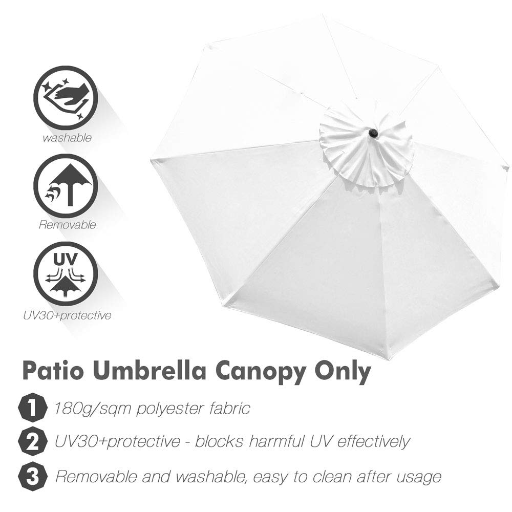 Amazon Com 9 Feet Umbrella Replacement Sun Shade Polyester Canopy Top Cover 9 Ft Diameter 8 Rib For Outdoor Garden Back Yard Patio Beach Market Cafe 9 With Uv Protection Rain White