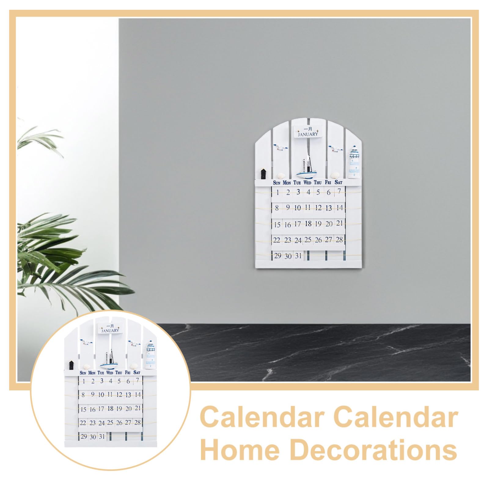 Gadpiparty Mediterraner Holzkalender Wandkalender im Sommerstimmung Design Kreativer Mdf Kalender Einfach zu Ändern zur Dekoration im Zuhause