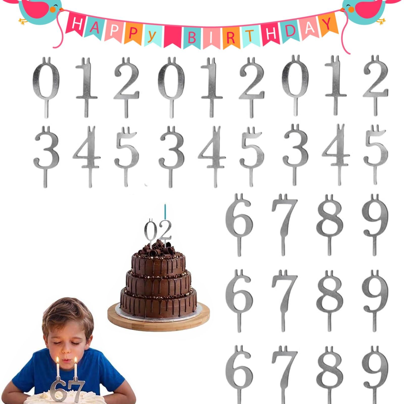 Ensemble De Bougeoirs Chiffres Réutilisables Pour Anniversaire Bougeoirs, Décorations Numériques Pour Gâteaux D'anniversaire, Supports De Bougies Réglables, Décorations D'anniversaire(3Sets)