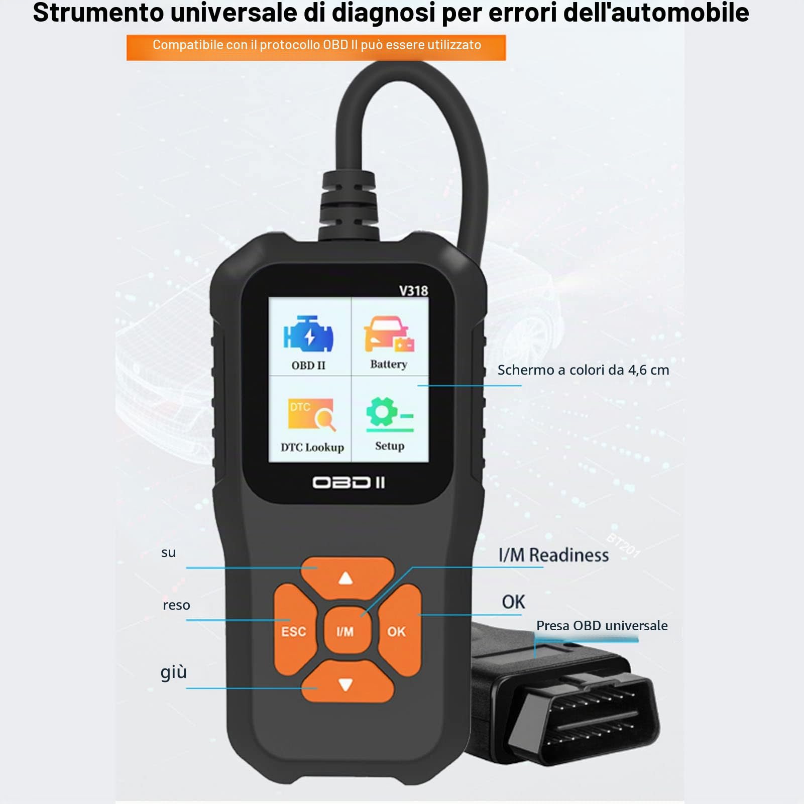 Scanner OBD2 V318, Schermo 1.8 Pollici A Colori, Lettore Errori In 10 Lingue, Per Auto E Moto, Per Professionisti E DIY