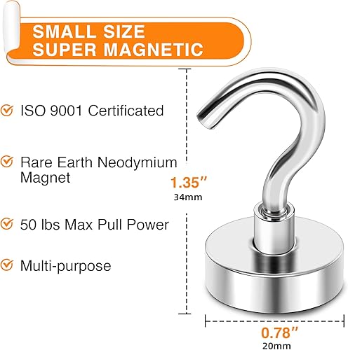 Miniatura 3 de MIKEDE Ganchos magnéticos resistentes, imán de 50 libras con ganchos para cabinas de cruceros, imanes fuertes de neodimio para colgar, ganchos