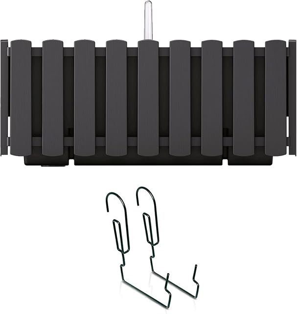Prosperplast Boardee Fencycase Balcony Box with Hanging and Watering System, Flower Box, Flower Pot with Hook Planter (580 mm Length, Anthracite)