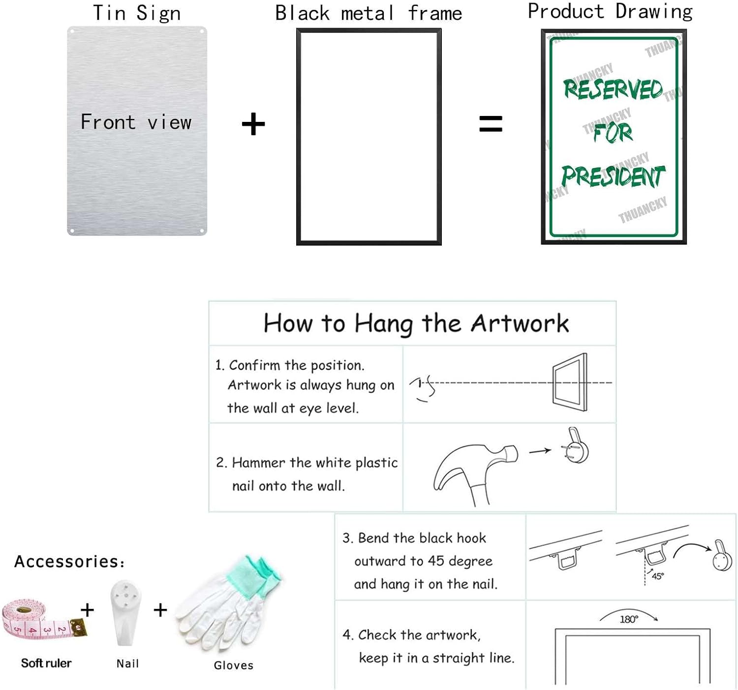 Metal Hanging Sign Metal Sign Aluminum Sign Reserved for President Parking Sign for Outdoor & Indoor for Backyard Garage Man Cave Shed Office Craft Room 8x12inch with Black Metal Framed