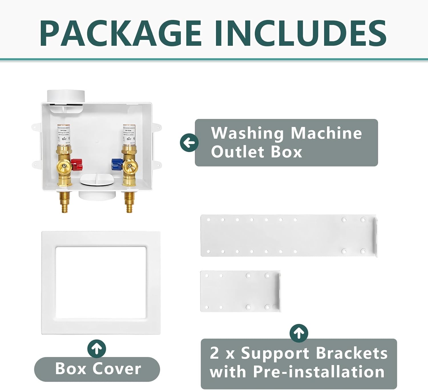 (Pack of 5) Niikappu Washing Machine (Laundry) Outlet Box, Center Drain/Side Drain, 1/2 Inch Pex Crimp Inlet x 3/4 Inch MHT Outlet Connection, with Copper Water Hammer Arrestor(WM012-5Pack)