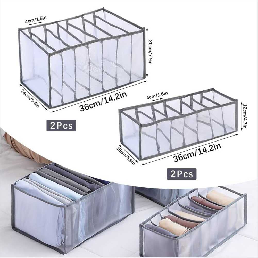 4 PCS Organisateur de vêtements d'armoire, 2 PCS Grands contenants de rangement de vêtements en filet, 2 bacs d'organisateur de placard pliables, boîte de rangement de grille visible for soutien-gorge