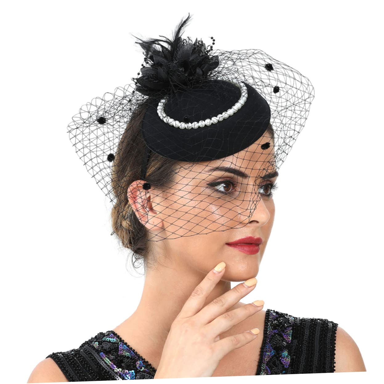 Abaodam 4pezzi Fascinator da Sposa Pizzo e Perle con Piume Accessorio Elegante per Matrimoni Feste e Cerimonie Cerchietto per Party e Cosplay per Eventi Speciali