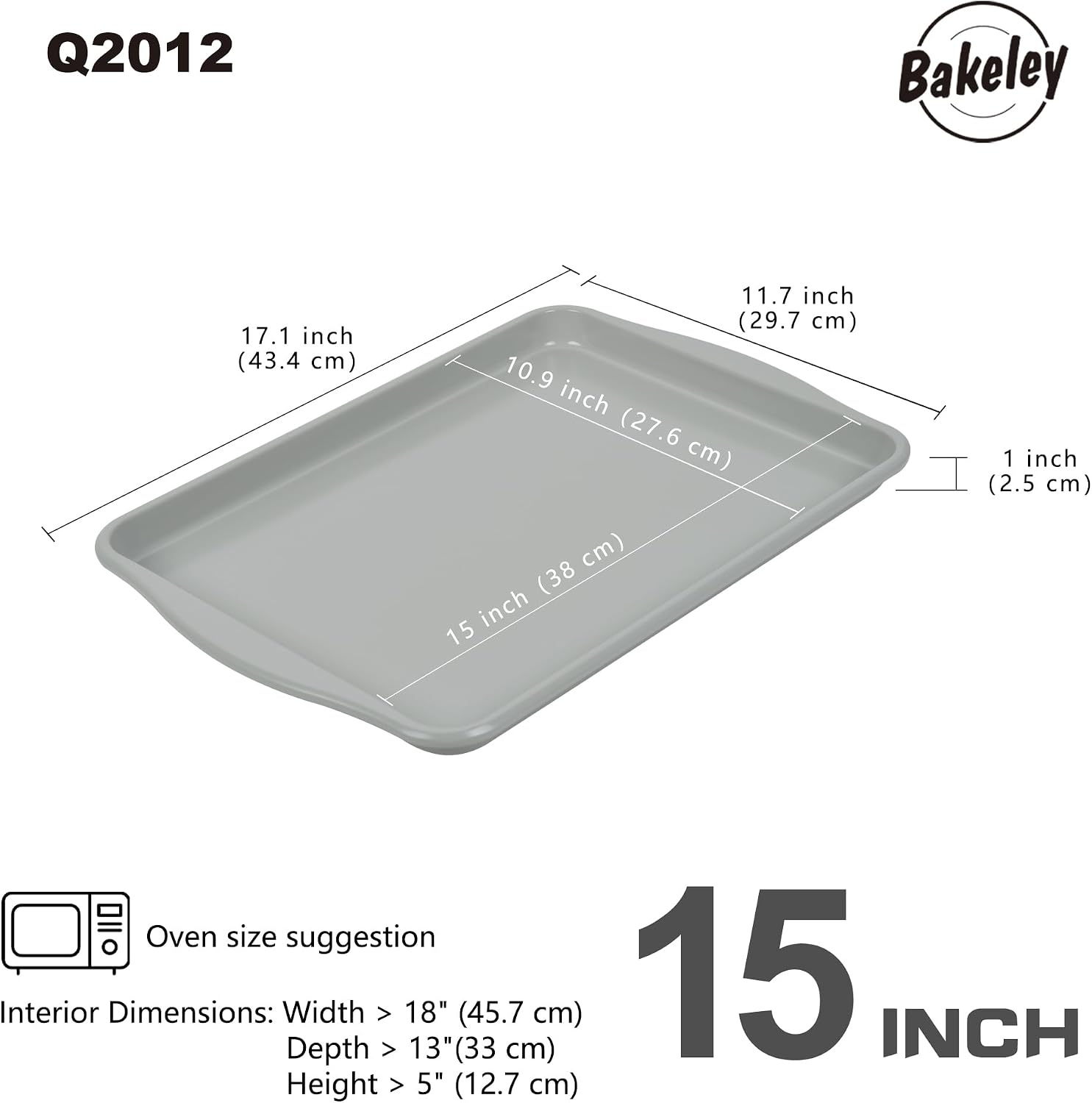 15-Inch Baking Sheet Pan, Non-Stick Jelly Roll Carbon Steel Naturally Slick Ceramic Coating Rimmed Cookie Sheet Pan for Oven Roasting Meat Bread - 15" x 10"