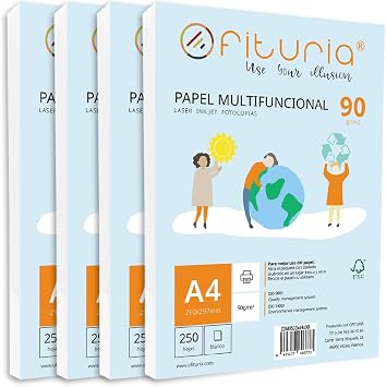 Pack of 1000 White A4 Sheets 90g Printer Paper Multifunctional Copier Paper for School and Office Ideal for Laser Printers, Inkjet Printers or Copiers - Ofituria