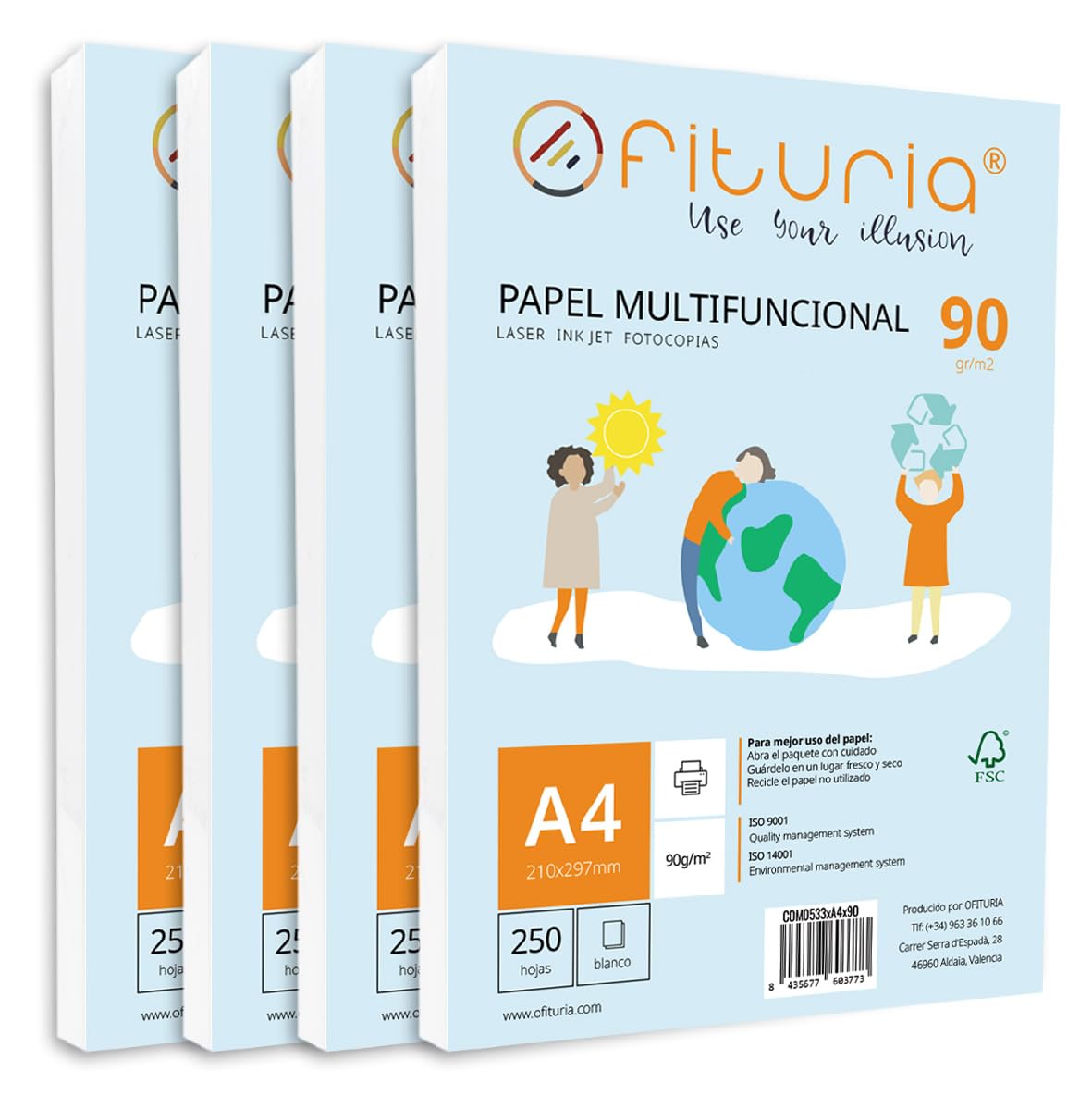 A4 90 g Paper Pack with 1000 White Sheets, Multifunctional Paper for School Use and Work Environments - Ideal for Laser, Inkjet or Copiers - Ofituria