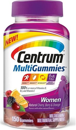 Centrum Adultos MultiGummies multivitamínicosuplemento multimineral (sabor natural a bayas, cereza y naranja, 150 unidades de gomitas), Mujeres, 1, 1