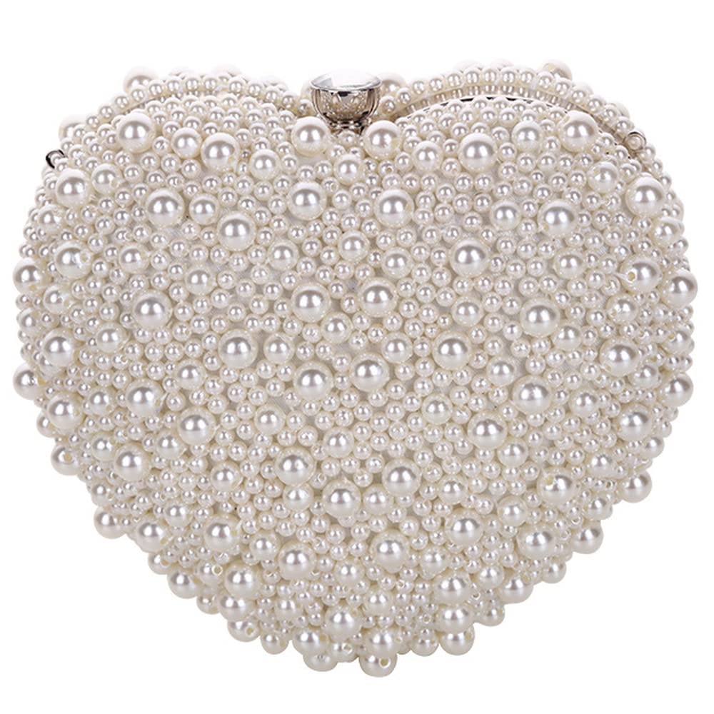 XIALON Pearl Clutch Bag Woman Heart Shape Handbag Chain Shoulder Evening Bags Fashion Clutch Bag