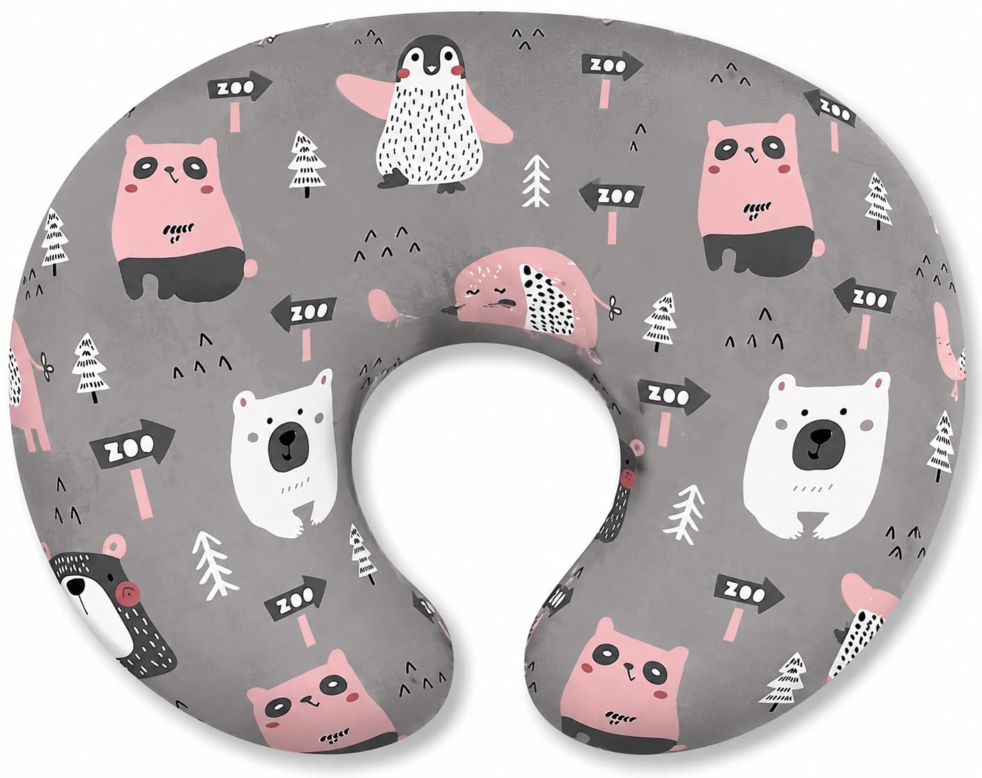 Proliva Feeding Pillow for New Born Baby with Detachable Cover Breast Feeding, Maternity Nursing Pillow for Breastfeeding Set of Support for Baby Feeding Pillow Mom Home (Grey-Animal-K1)-image-24