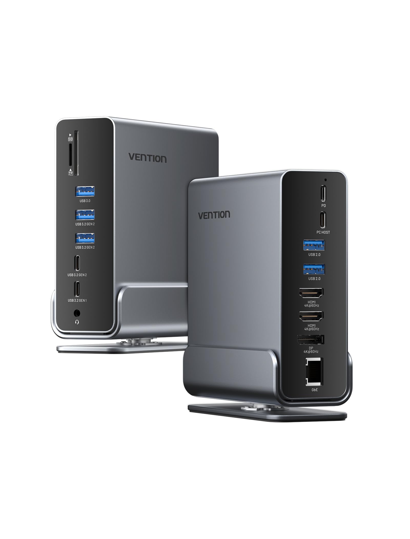 VENTION USB C Docking Station 15 en 1 con Triple Monitor, 2 HDMI 4K@60Hz, DP 4K, USB 10Gbps, RJ45, Audio, SD/TF, Carga PD 100W para Laptop/Mac/Windows, Black