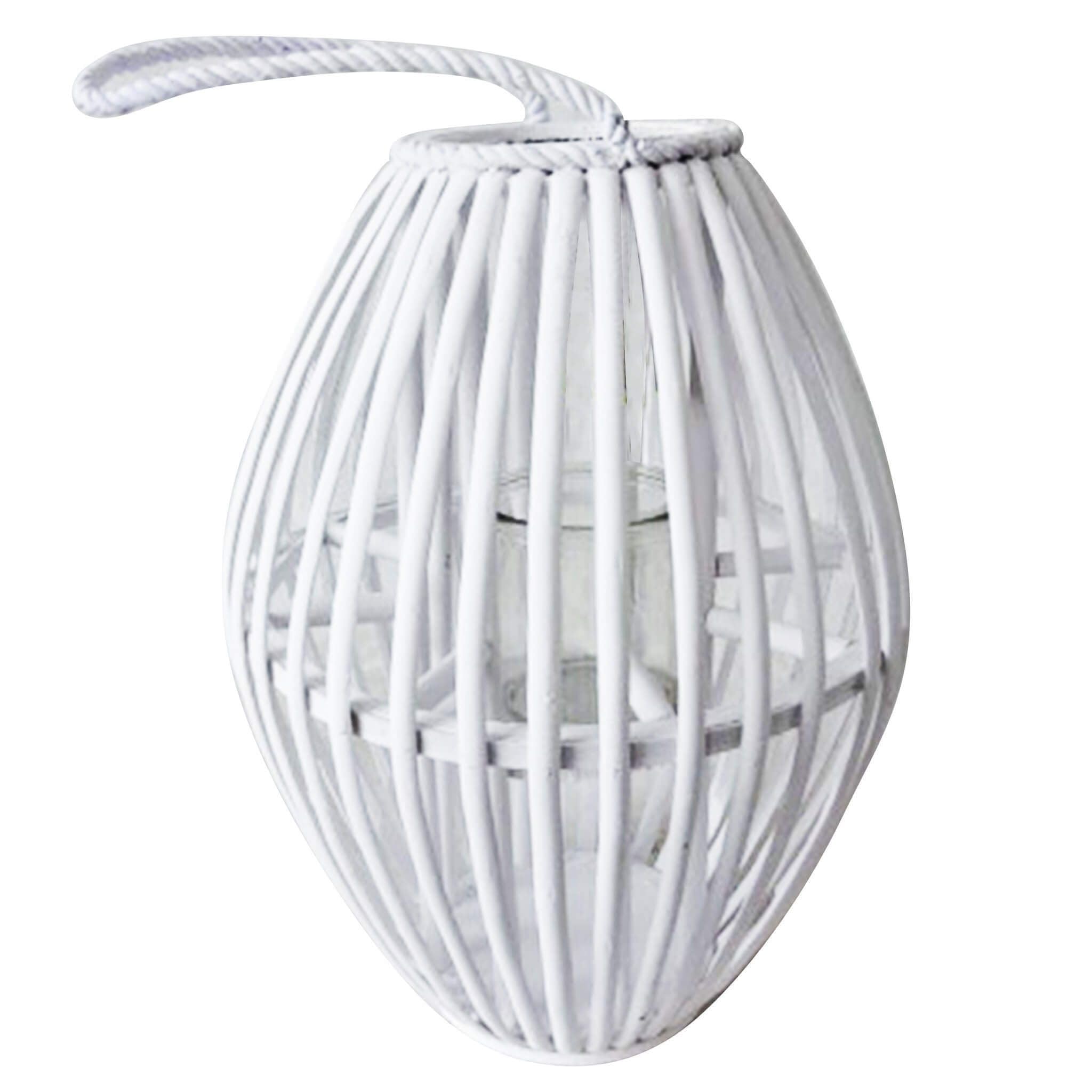 Milani Home - lanterna in vimini e vetro bianco, portacandela da giardino, portico e veranda, manico e corda, decorativa