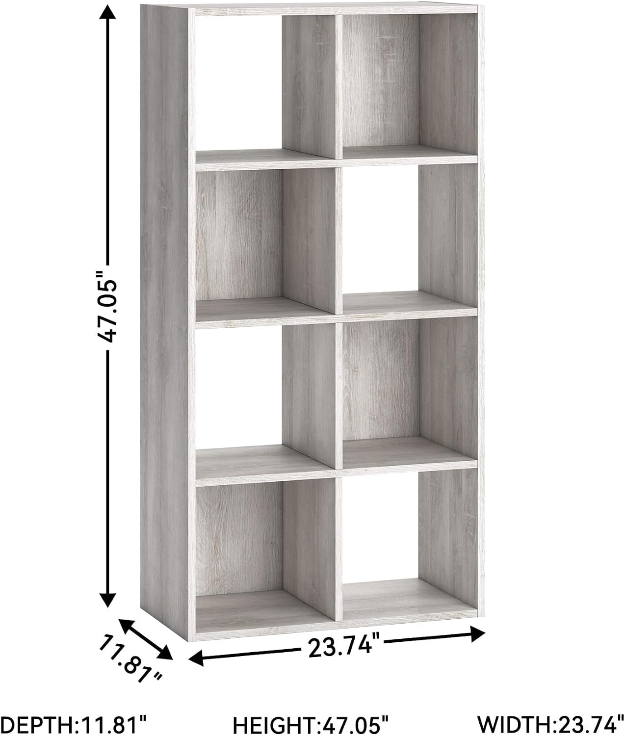 BOWERY HILL Eight-Cube Engineered Wood Organizer, Distressed White Wash Finish, 47 in Tall, Coastal Cottage Style Storage for Bedroom or Living Room, Open and Closed Back Design