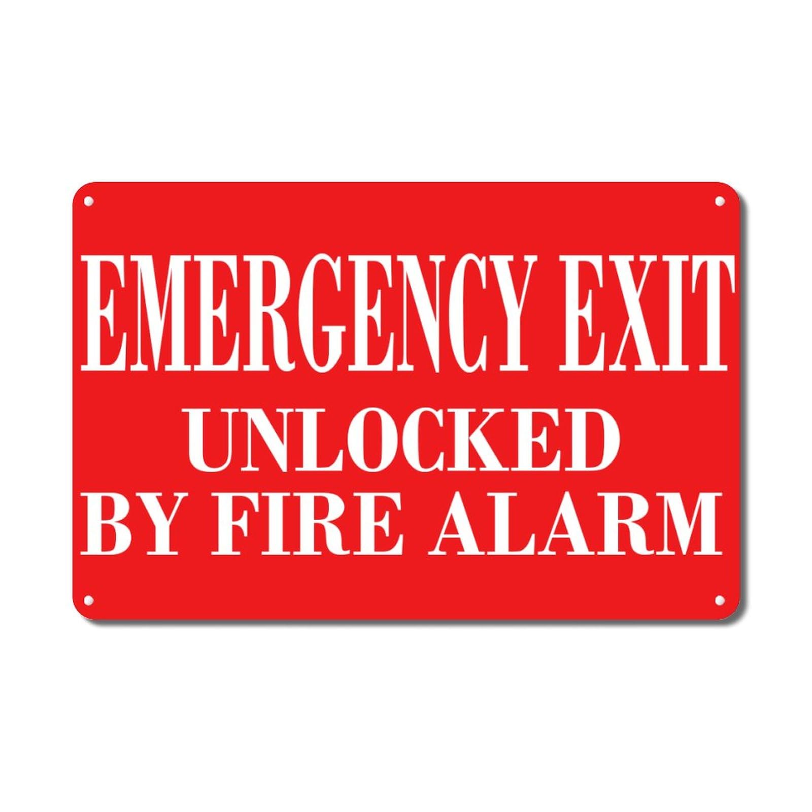 ENEDNATE Emergency Exit by Fire Warning Aluminum Metal Tin Sign Vintage Caution Notice Street Metal Sign for Garage Garden Toilet Parking Lot Wall Art Home Decor 8x12 Inch Printed Poster