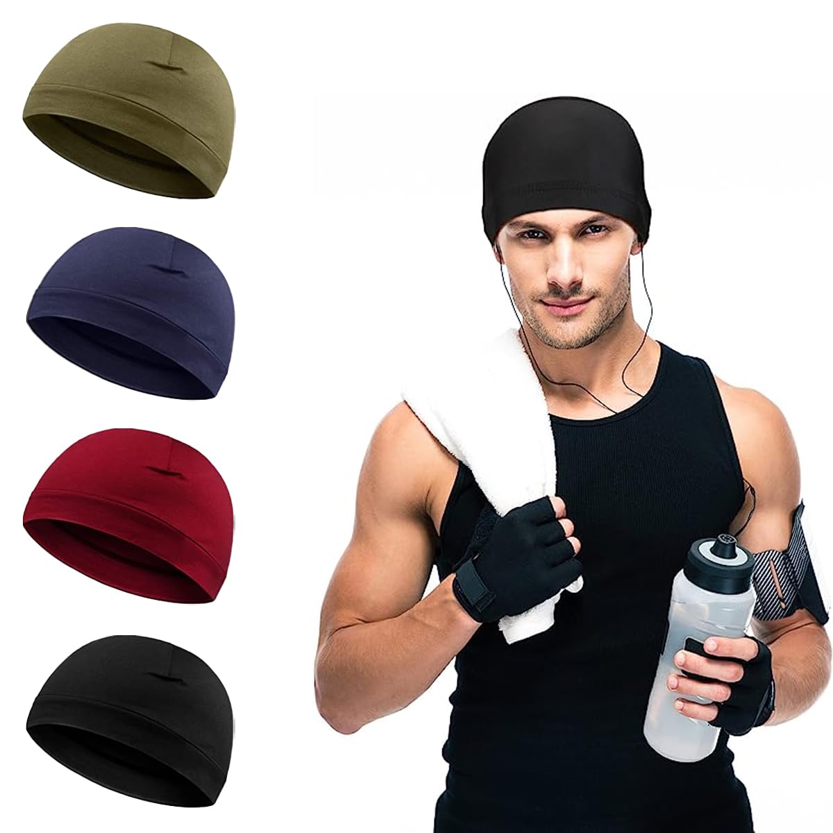 bismaadh 4 Pieces Skull Caps for Men, Soft Beanie Wave Cap Sleep Hats Elastic Multifunctional Headwear Sleep Caps Wicking-picture-29
