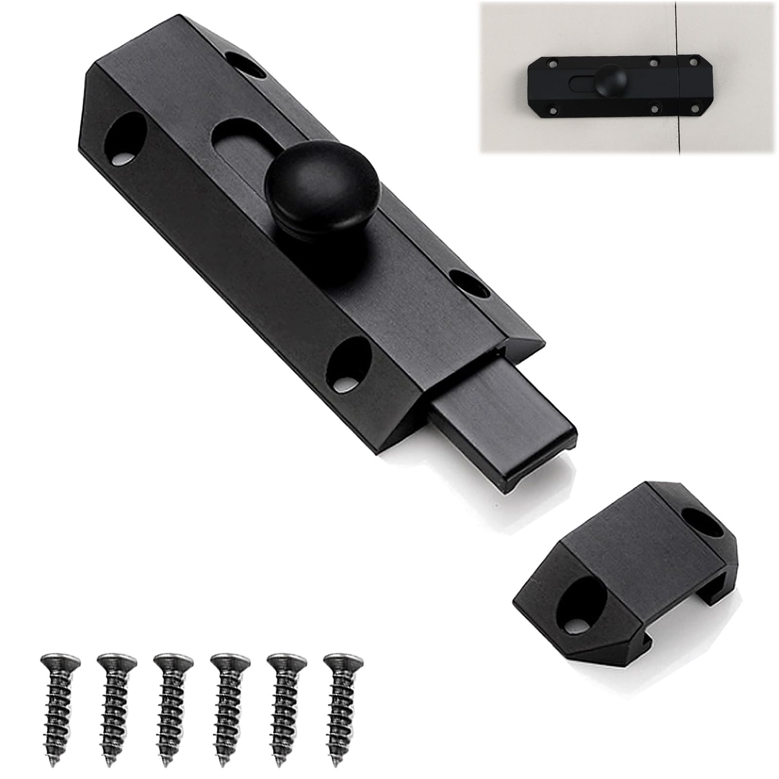 InYoHui Sliding Bolt Lock Black Door Bolt Zinc Alloy Door Security Bolt Latch - Suitable for Bedroom Bathroom Garden Garage Cabinet Kitchen Office Doors Rust-Resistant Finish Easy Installation
