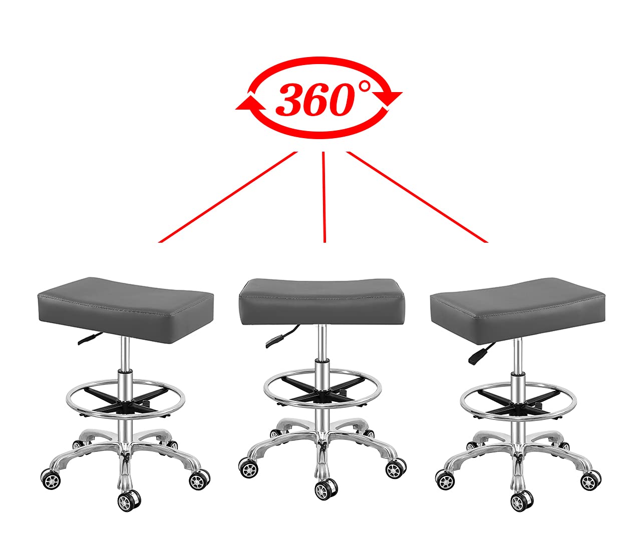 Kastele Höhenverstellbarer Rollstuhl – Extra Großer & Dicker Sitz, Bis 180 Kg, Mit Rollen, Für Salon, Spa, Küche (schwarz)