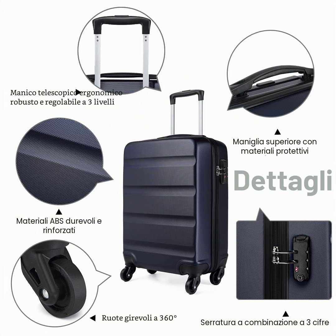 Kono Rigidi e Durata Valigia Alta Qualit ABS Valigie Trolley con 4 Ruote Rotanti e Lucchetto Combinazione Quadrante