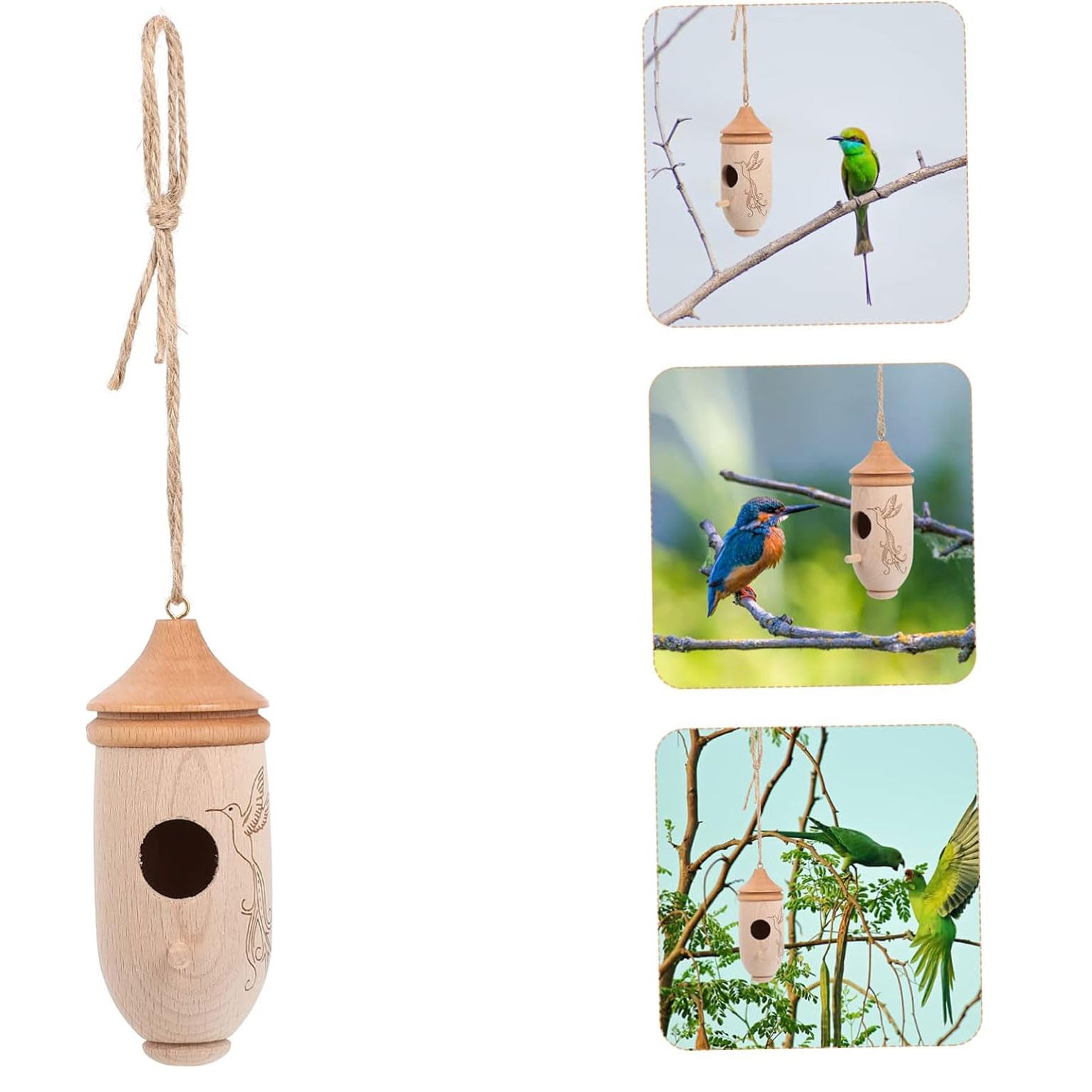 esmen Feeder Vogelhäuschen aus Holz zum Aufhängen, Vogelhäuschen für kleine Vögel im Freien, Mini-Vogelhäuschen für die Beobachtung von Wildvögeln im Freien