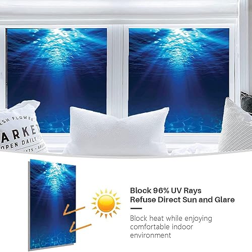 Vista 80 de Tropic - Película 3D para ventana, palmeras tropicales oceánicas en isla soleada, imagen panorámica, para puerta de cristal, baño, sala de estar