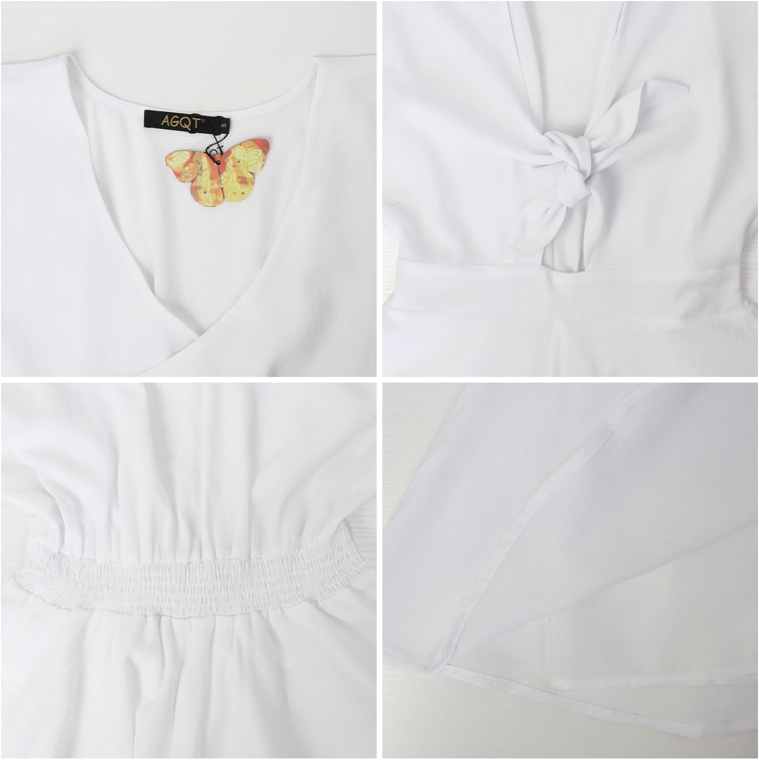 AGQT Women’s Sexy V Neck Self Tie Front Romper 2026 Summer Boho Short Jumpsuit Playsuit Outfit Mini Dress - Image 6