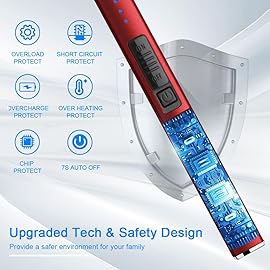 JETPRO Electric Arc Windproof Lighter Flameless USB Rechargeable Lighter with Safety Lock for Candle BBQ Camping (Red)