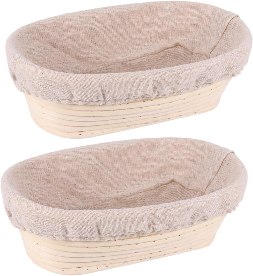 2sets Oval Rattan Sourdough Proofing Basket Removable Fabric Liner Cover Natural Rattan Baking Basket for Home Bakers for Bread Rising