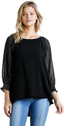 Umgee Godet Hem Polka Dot V-Neck Blouse