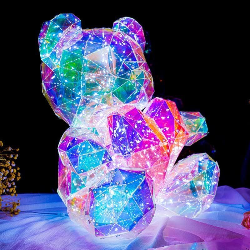 Precioso oso de peluche LED brillante con un corazón rosa, regalos para siempre, aniversario y cumpleaños, día de San Valentín, lámpara de galaxia