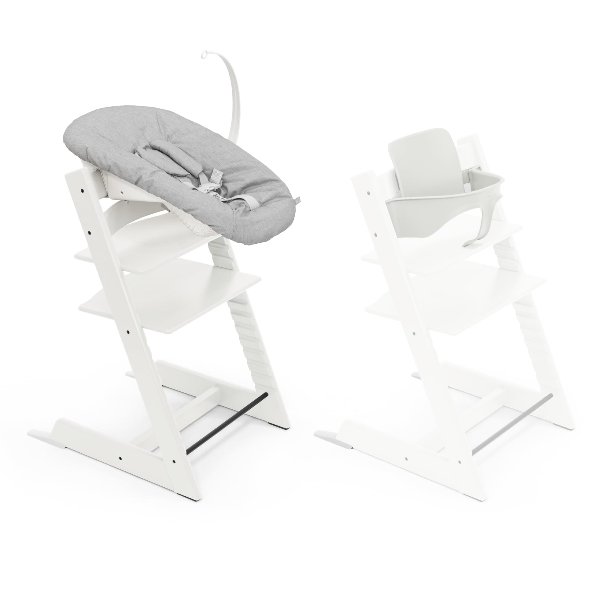 Seggiolone Tripp Trapp di Stokke, White (Include Sedia + Baby Set 2) con Newborn Set (Grey) - Design Sicuro, Regolabile, Ergonomico