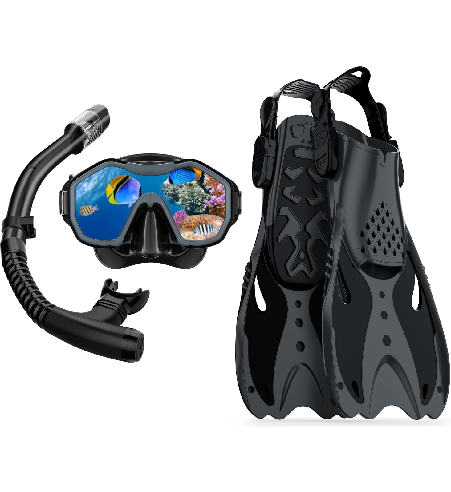 Sporzin Gafas Buceo Adulto con Aletas Buceo y Tubo Snorkel Mascara Buceo para Hombre y Mujer, Panorámica Antivaho de 180° Mascara Snorkel para Bucear y Nadar
