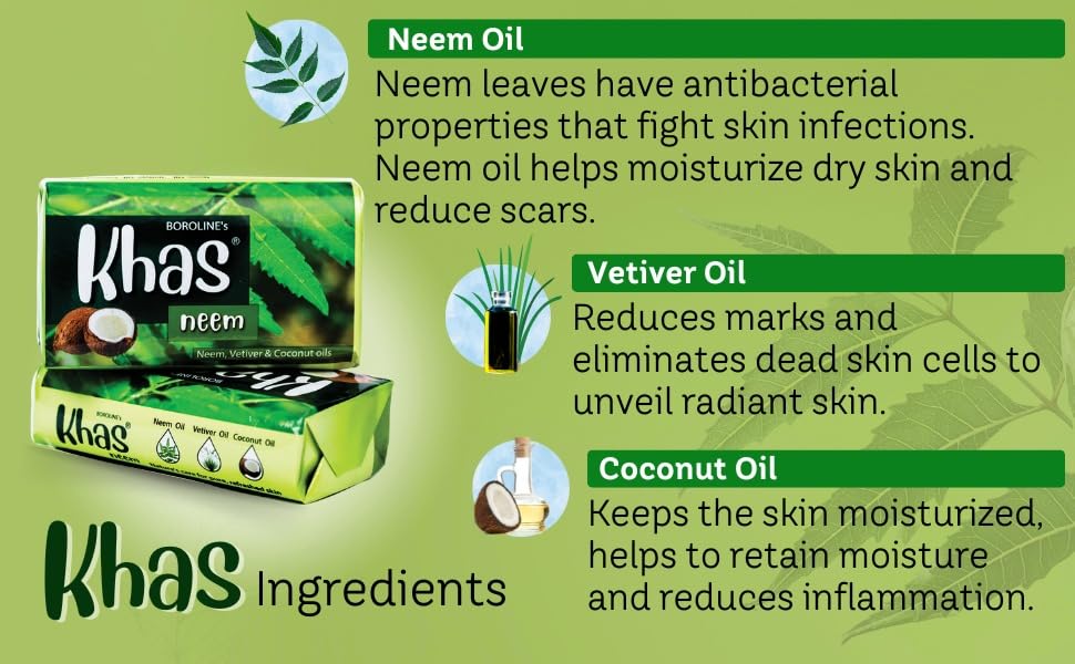 Image of BOROLINE Khas Neem Soap-Natural Cleansing & Detox | With Neem,Vetiver, Coconut Oil (Pack Of 5)