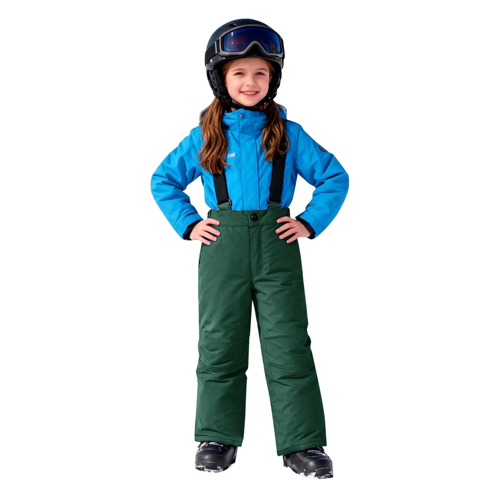 Pantaloni da sci per ragazze e ragazzi, con bretelle regolabili, in softshell, impermeabili, antivento, caldi, da sci, da trekking, per attività all'aria aperta