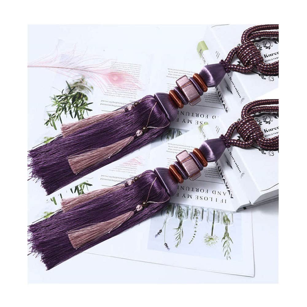 Juego de 2 alzapaños trenzados para cortinas con borlas con diseño de bola colgante para cortinas y cortinas (color morado)
