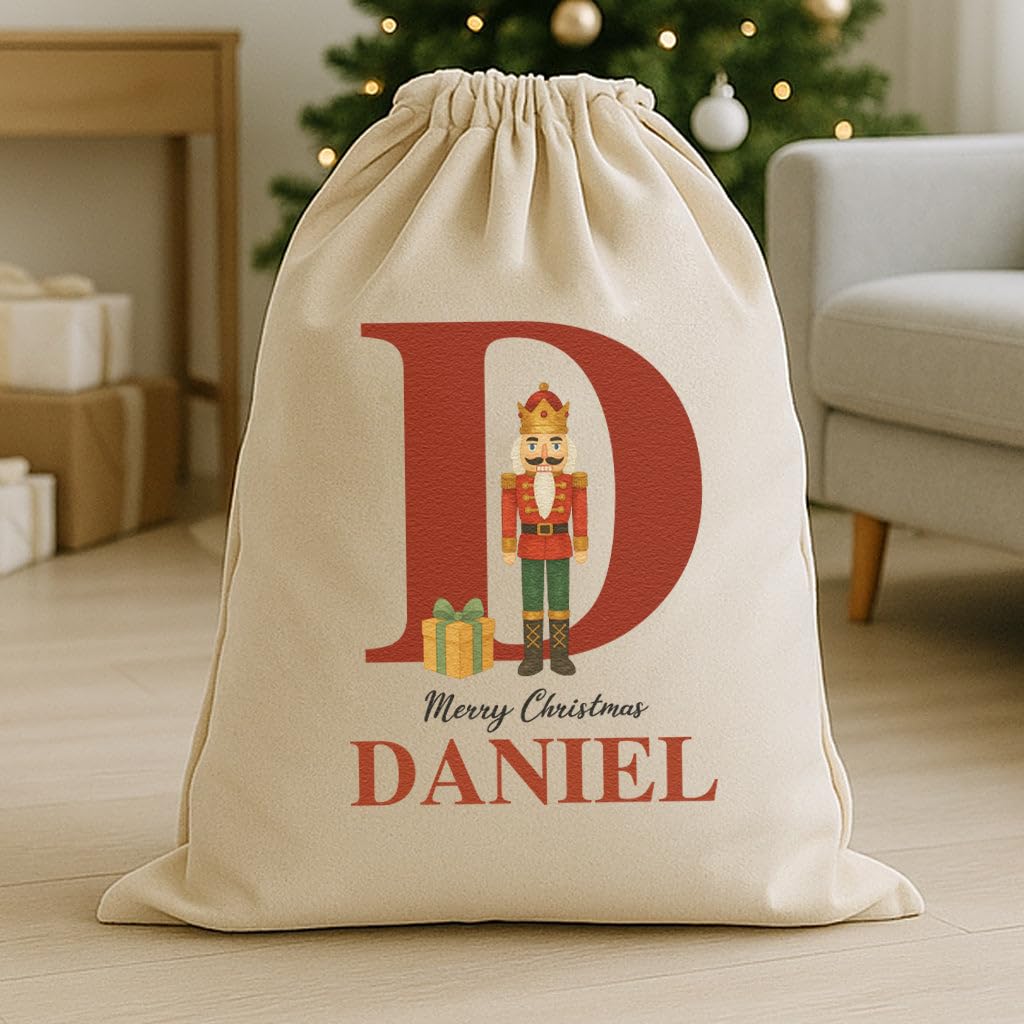 The Gift Project Biege Personalised Christmas Soldier Initial And Name - Christmas Santa Sack