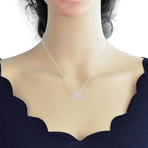 Miniatura 5 de Collar con colgante de flor de loto de diamantes naturales de 120 quilates junto con cadena de plata de 18 pulgadas en plata de ley 925 chapada